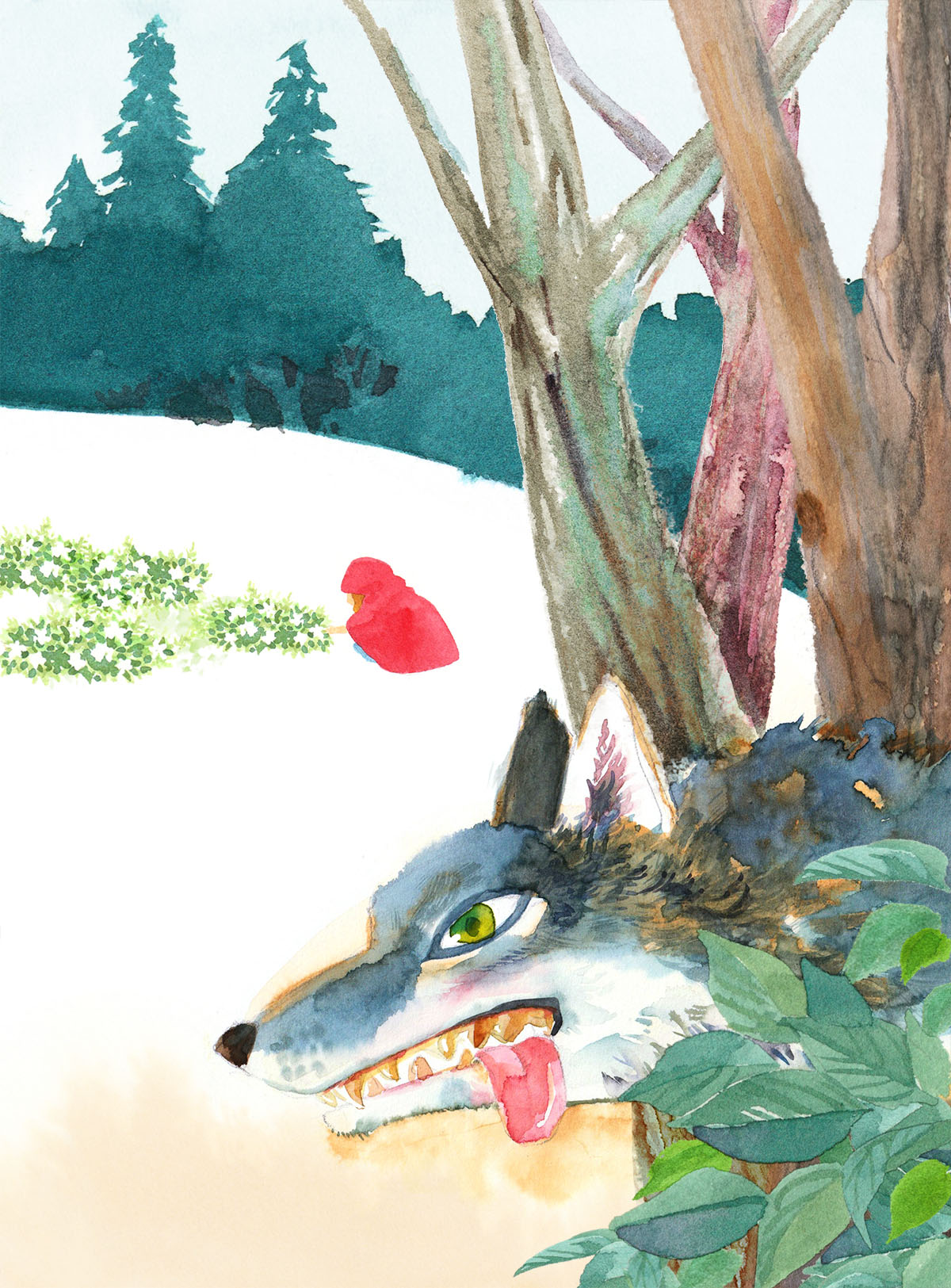 赤ずきんちゃんをねらうオオカミ