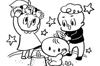 砂場であそぶ保育園児シンプルイラスト