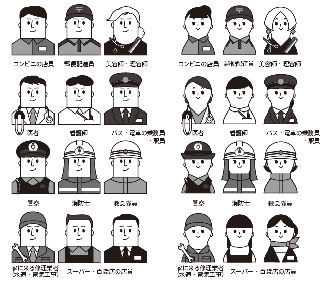 いろいろな職業アイコンイラスト 男女