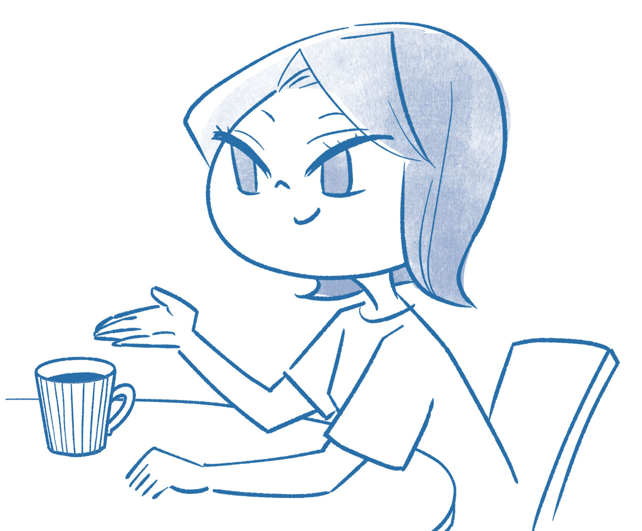 カフェで過ごす女性のシンプルでおしゃれなイラスト