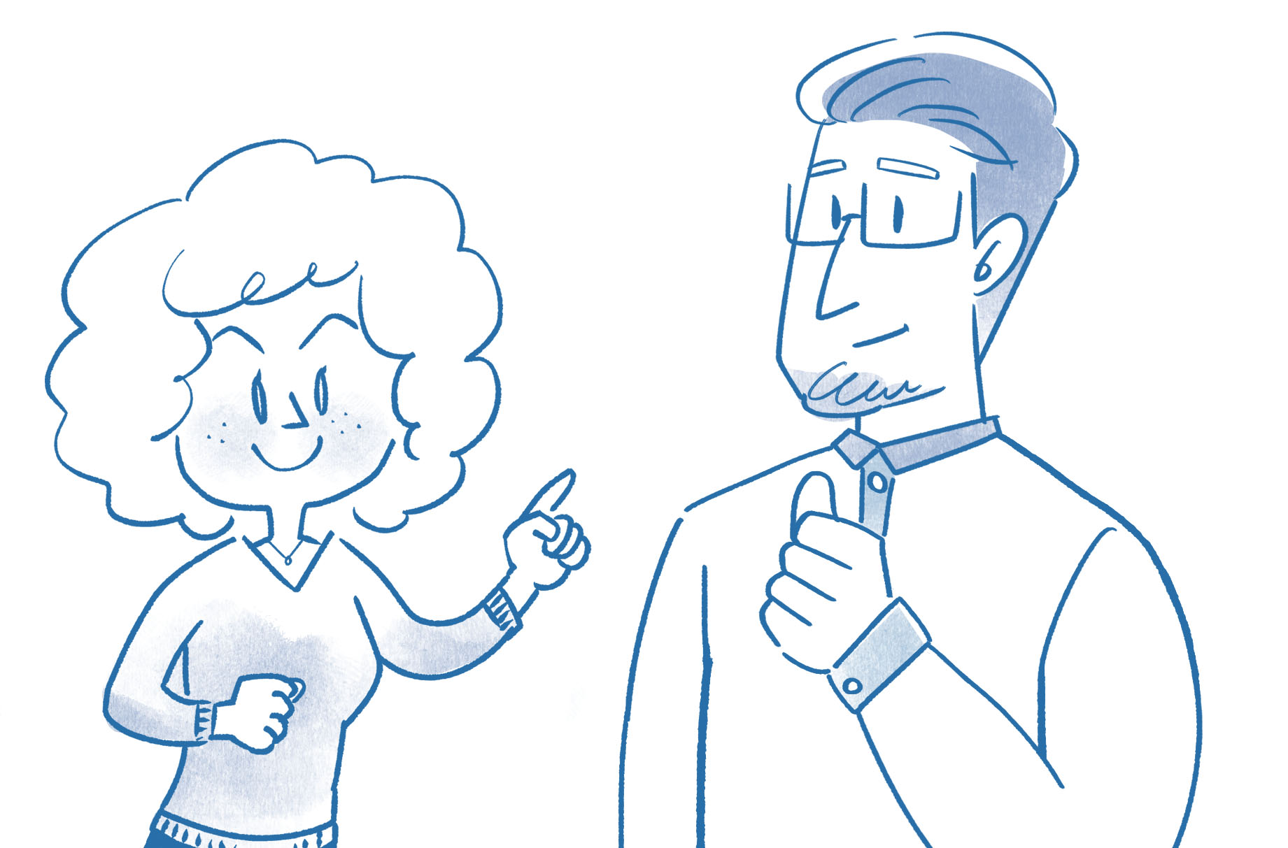 外国人の男女が談笑しているシンプルでおしゃれなイラスト